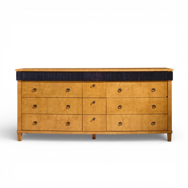Baker Furniture Biedermeier Style Burlwood Lowboy Dresser This lowboy measures: 80 wide x 24 deep x 37 inches high ABOUT...