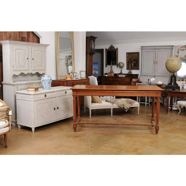 French Louis XVI Style 20th Century High Bar Pine Table With Cylindrical Legs For Sale - Image 12 of 13