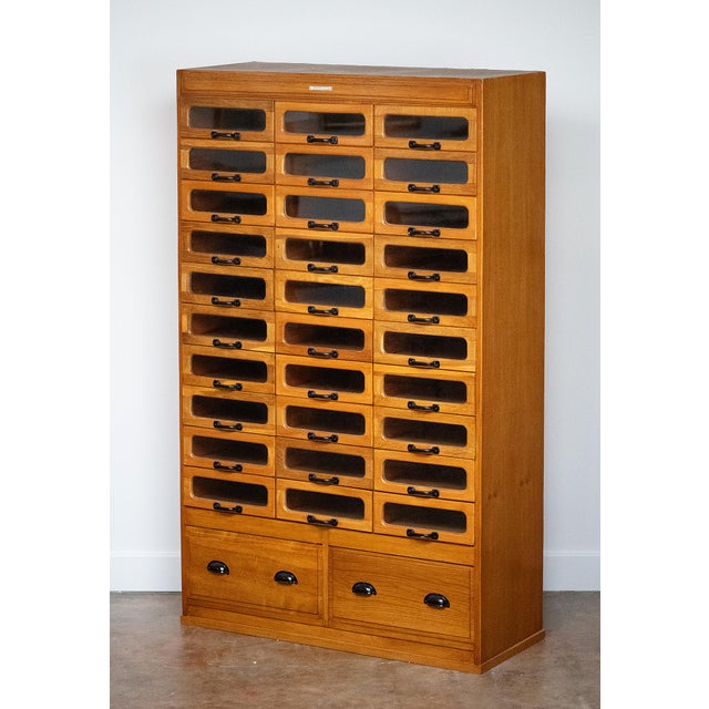 Early 20th Century Triple Haberdasher's Cabinet With Glass-Fronted Drawers From England For Sale - Image 5 of 14