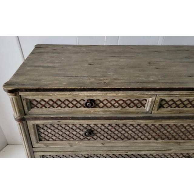 French French Louis XVI Style Lattice & Painted 3 Drawer Chest - Restoration Hardware Treillage For Sale - Image 3 of 6