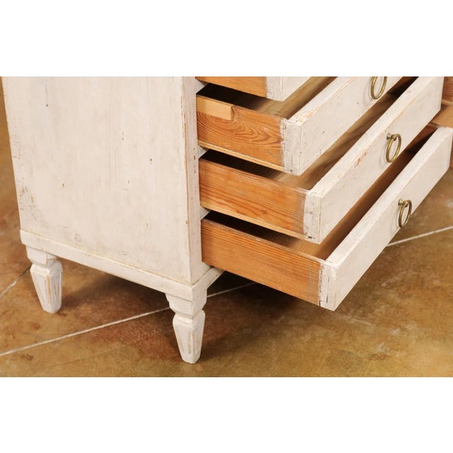 Cream Swedish Gustavian Style 1890s Apothecary Chest with 10 Drawers and Carved Dentil For Sale - Image 8 of 13