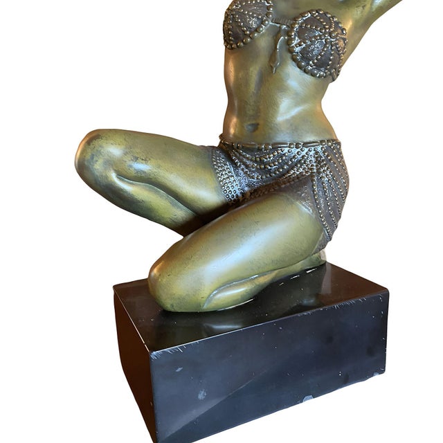 Bronze Art Deco Bronze Flapper Girl Statue on Marble by Affortunato Gory For Sale - Image 8 of 10