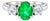 14K White Gold Emerald Diamond 3 Stone Ring Band For Sale