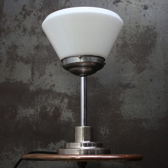 Art Deco White Opaline Cone Glass and Nickel-Plated Desk Lamp For Sale - Image 6 of 8