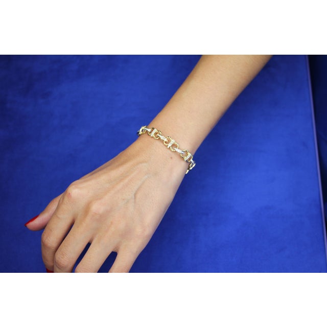 Diamond Horse Shoe Pave Link Layered Rope Fashion 14 Karat Yellow Gold Bracelet For Sale - Image 10 of 13