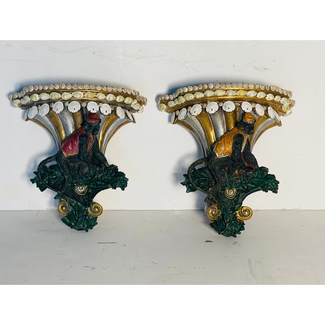 1960s 1960s Whimsical Pair of Monkey Servants Wall Brackets Cornell’s With Sea Shells For Sale - Image 5 of 8