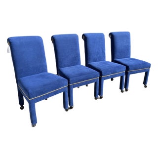 Late 20th Century Set of 4 Royal Blue Chairs With Tassels For Sale