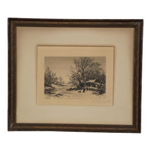 Late 19th Century Antique Hendrik Dirk Kruseman Van Elten Signed Forest Home Landscape Etching 13", Framed