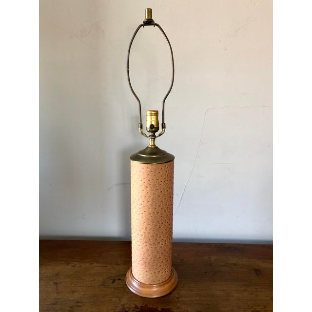Mid Century Ostrich Leather Brass Lamp | Chairish