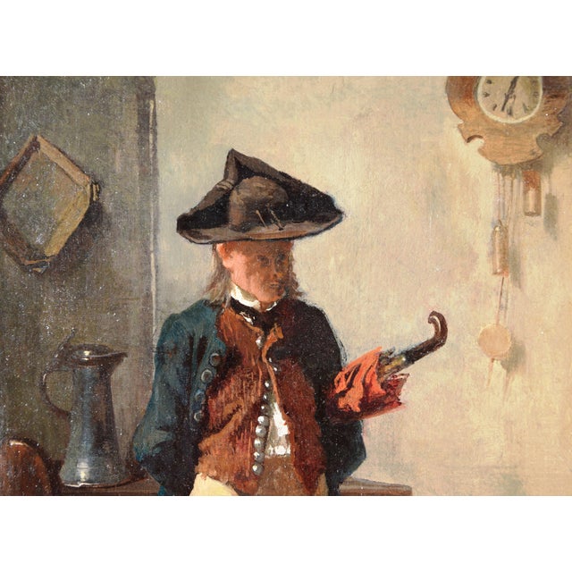 Benjamin Vautier, Genre Scene with Man and Dog, 1800s, Oil Painting on Canvas, Framed For Sale - Image 4 of 12