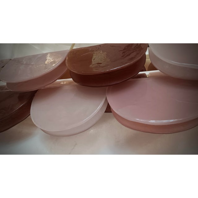 Murano Rectangular Pink Violet Art Glass and Brass Chandelier and Pendant For Sale - Image 4 of 10