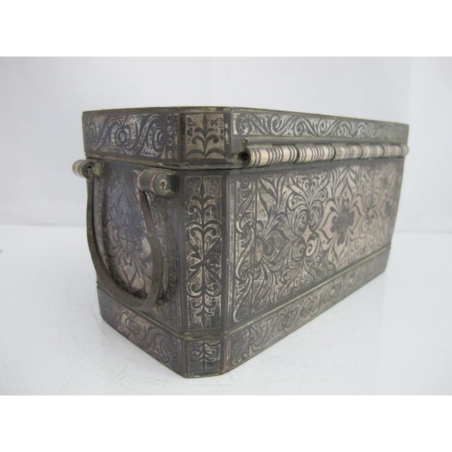 Large Mindanao Maranao Philippines Silver Inlaid Brass Okir Betel Nut Lotoan Box For Sale - Image 4 of 13