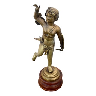 Antique French Style Bronze Cupid Figure on Wood Base For Sale
