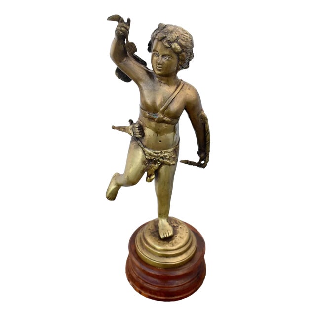 Antique French Style Bronze Cupid Figure on Wood Base For Sale