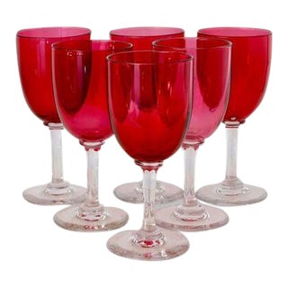 19th-Century English Victorian Hand-Blown Cranberry Wine / Cocktail Stems For Sale