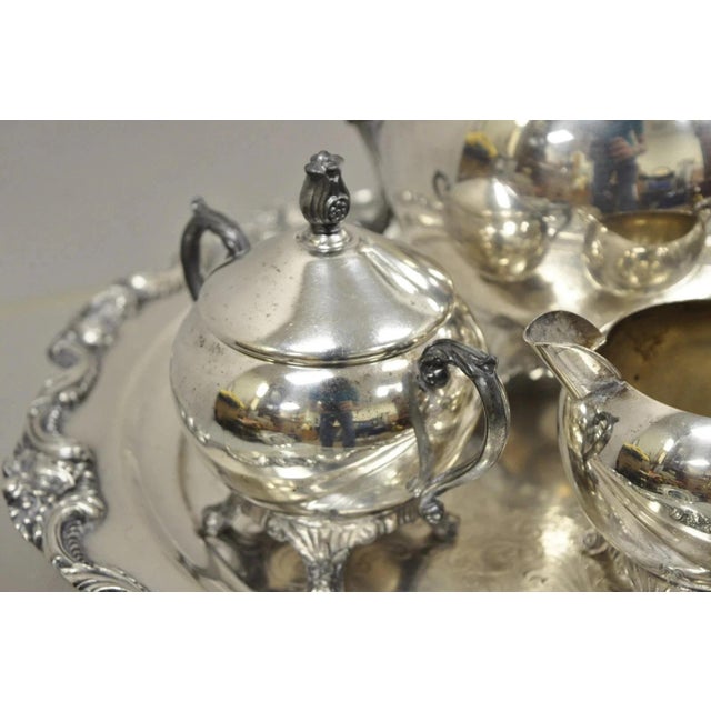 Vintage Fb Rogers Silver Plated Tea Set W/ Amston Round Serving Tray - 4 Pc Set For Sale In Philadelphia - Image 6 of 12