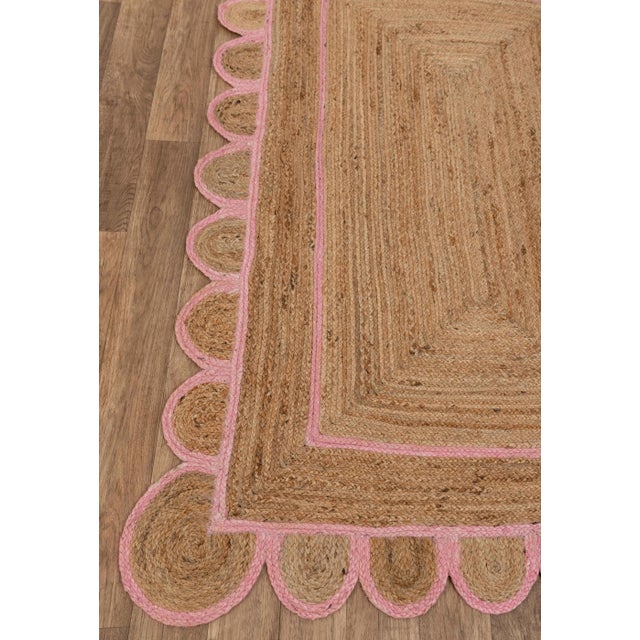 Modern Scallop Jute Light PInk Hand Made Rug - 2'x4' For Sale - Image 3 of 11