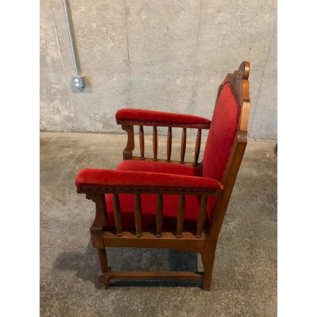 Wood 2 Antique Red Velvet and Wood Regal Living Room Chairs For Sale - Image 7 of 11