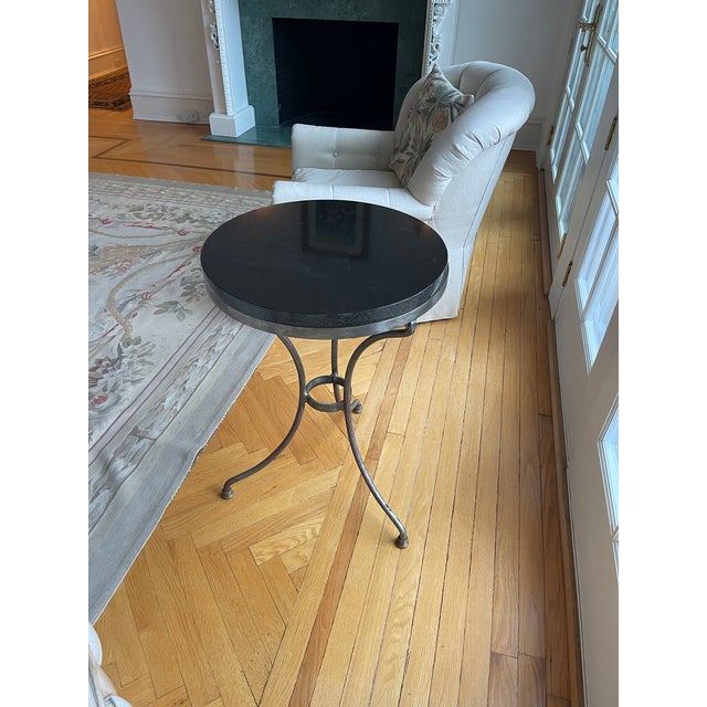 Metal Antique French Maison Jansen Style Gueridon Black Marble Top Side Table For Sale - Image 7 of 12