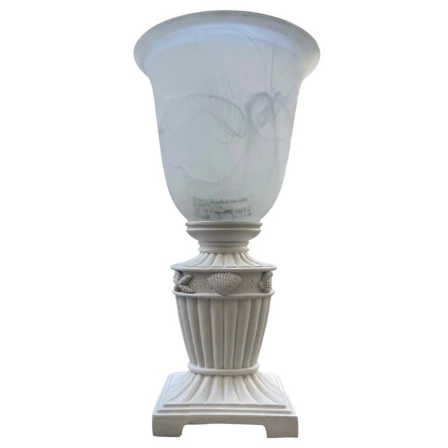 Neoclassical Vintage Neoclassical Urn Table Lamp With Shell & Starfish Motif, Cream Ivory For Sale - Image 3 of 7