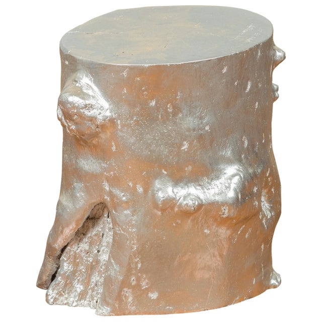Contemporary Indonesian Silver-Colored Pedestal Tree Stump Pedestal For Sale - Image 11 of 11