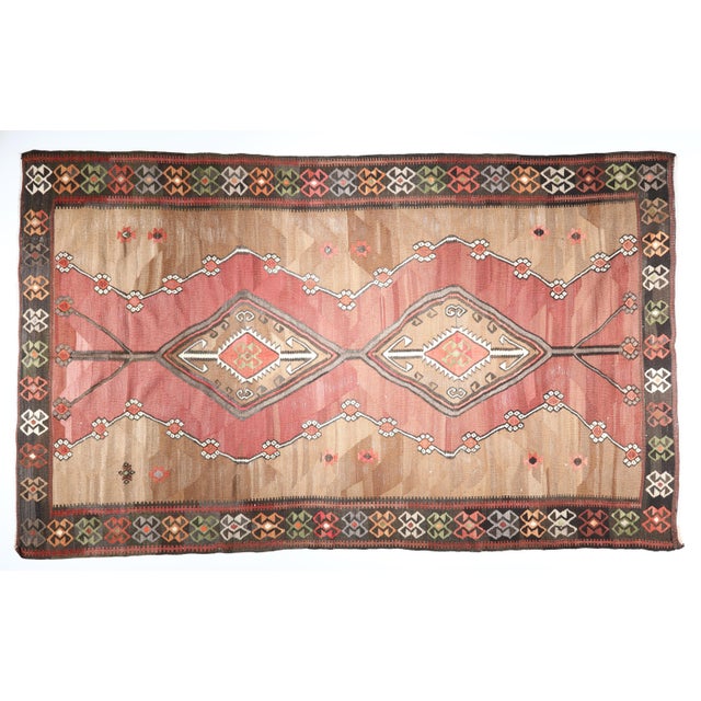 Decorative Vintage Kars Kilim with Central Medallions – Handwoven Tribal Flatweave from Eastern Anatolia This richly...