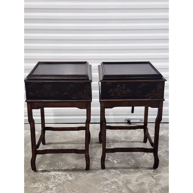 2010s Ethan Allen Chinoiserie Style Lift Top Side Tables - A Pair For Sale - Image 5 of 16