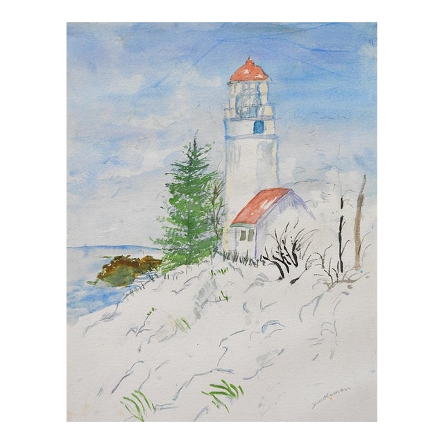 Late 20th Century Lighthouse Watercolor Painting For Sale
