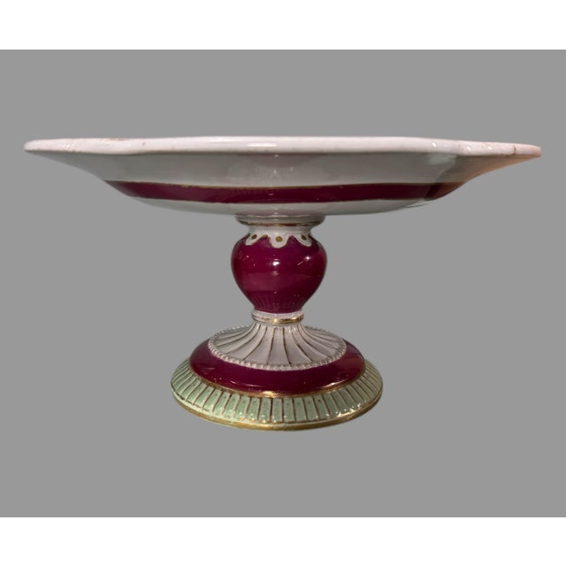 Victorian Antique Old Paris Porcelain Leaf Decorated Compote Serving Dish For Sale - Image 3 of 5