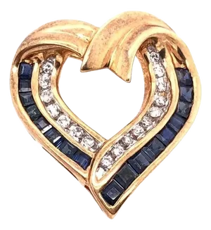 10 Karat Yellow Gold With Sapphire and Diamond Charm / Heart Pendant
