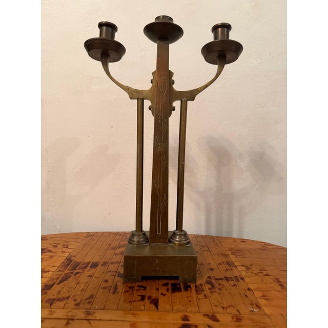 1910s Dutch Amsterdam School Arts and Crafts 1910 Pair of Brass Candleholders For Sale - Image 5 of 15