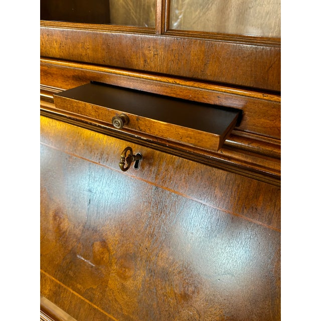 Wood 1980s Drexel Heritage “Et Cetera Collection” Inlaid Walnut Secretary Desk Bookcase With Bubble Glass For Sale - Image 7 of 9
