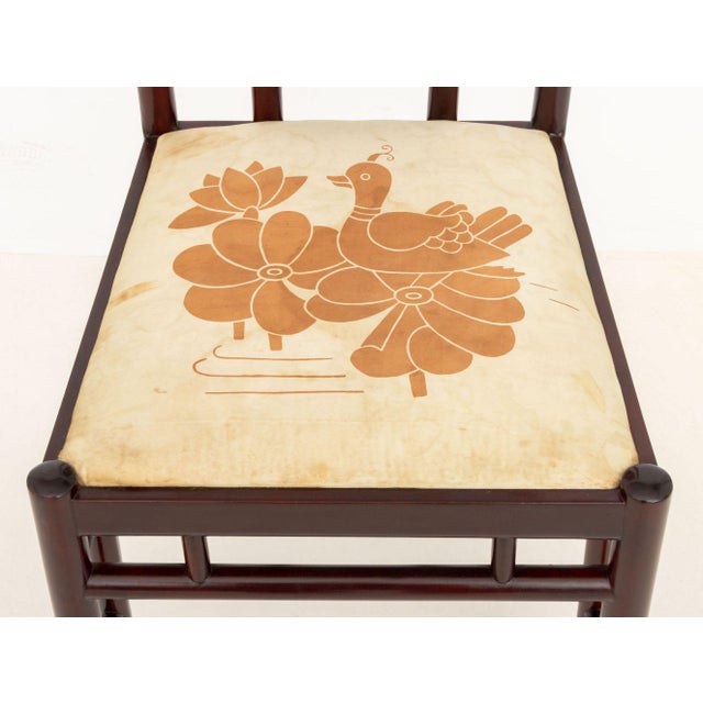 Wood Chinese Duck Motif Inlaid Dining Chairs, 5 For Sale - Image 7 of 8