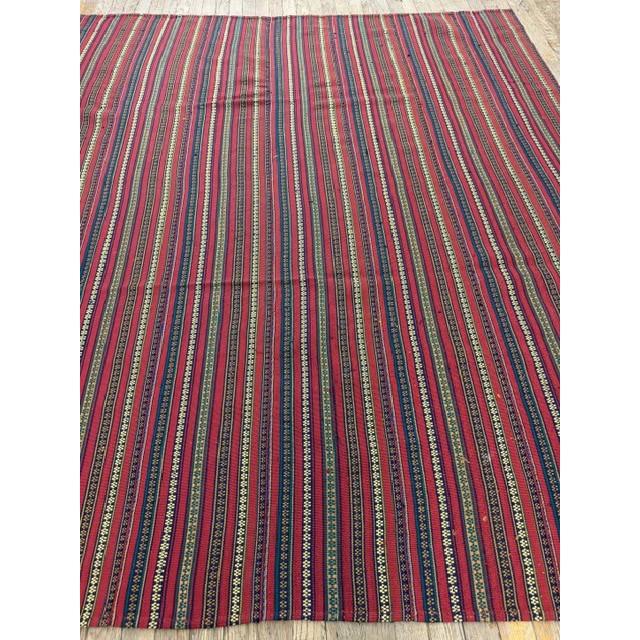 1950s Modern Multicolor Stripe Geometric Turkish Decorative Flatweave Kilim Rug For Sale - Image 4 of 6