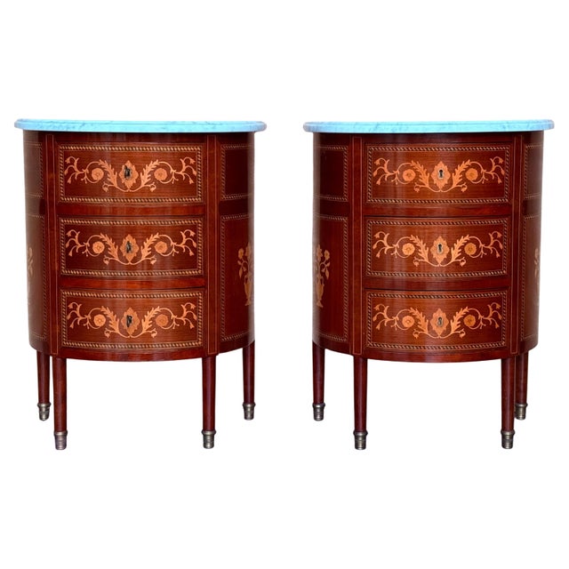 Early 20th Century Early 20th Century A Pair of Louis XVI French Demilune Side Tables or Nightstands with Three Drawers For Sale - Image 5 of 18