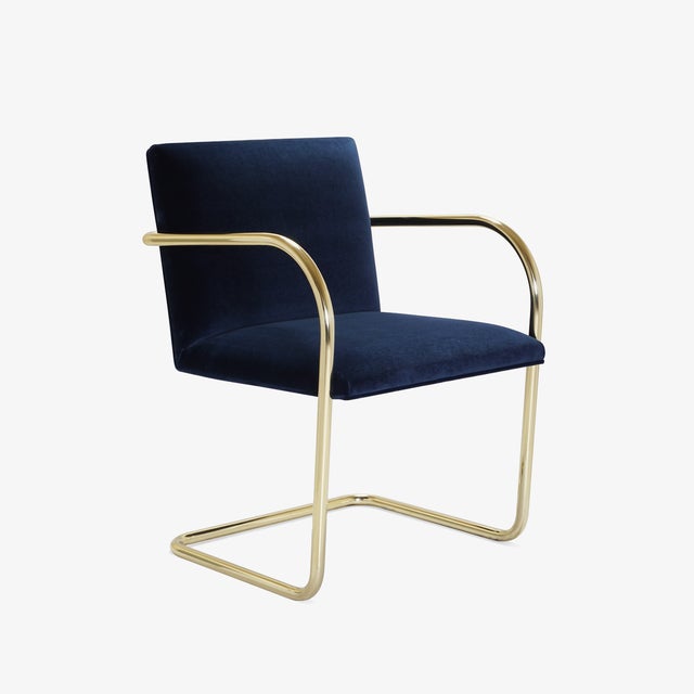 Brno Tubular Chairs in Navy Velvet, Polished Brass For Sale - Image 10 of 10