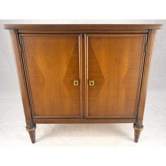 Mid-Century Modern Turned Legs Two Doors Fitted Drawers Diamond Inlay Brass Hardware Bachelor Chest For Sale - Image 3 of 15
