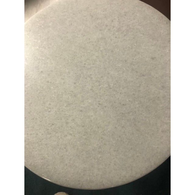 Modern Modern History Home Pair of Covington Round White Drinks Tables With Marble Top For Sale - Image 3 of 7