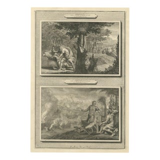 Pieter Mortier, Samson Kills the Lion and Burns the Philistines' Corn, 1700, Engraving For Sale