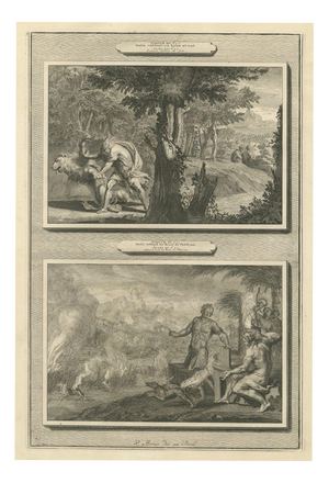Pieter Mortier, Samson Kills the Lion and Burns the Philistines' Corn, 1700, Engraving