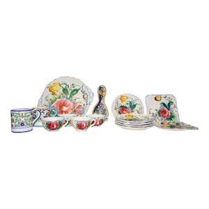 15 Piece Signed Deruta Italian Majolica Floral Collection, Hand Painted l'Antica and Fratelli Mari Maiolica Tea and Dessert Set, Mediterranean Decor