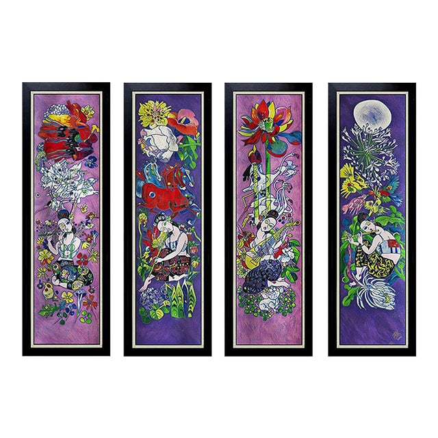 Late 20th Century Four Songs of Spring, Jiang Tiefeng, Set of 4 For Sale