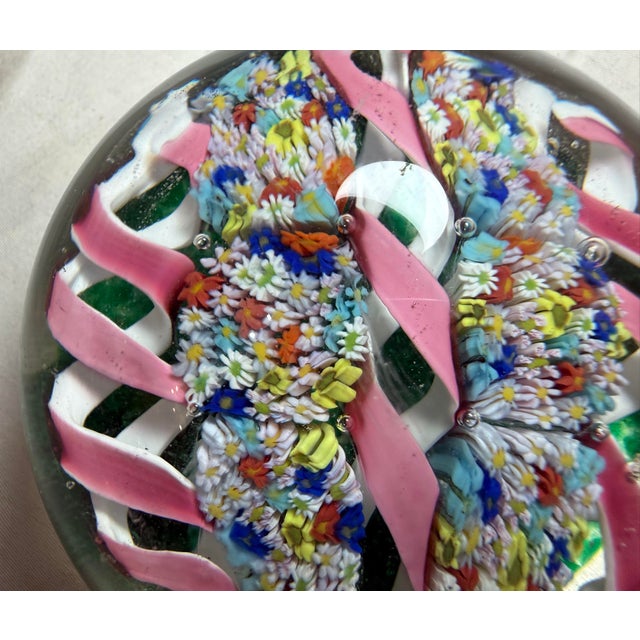 Vintage Hand Blown Italian Murano Art Studio Glass Millefiori Paperweight Ribbon For Sale In New York - Image 6 of 13