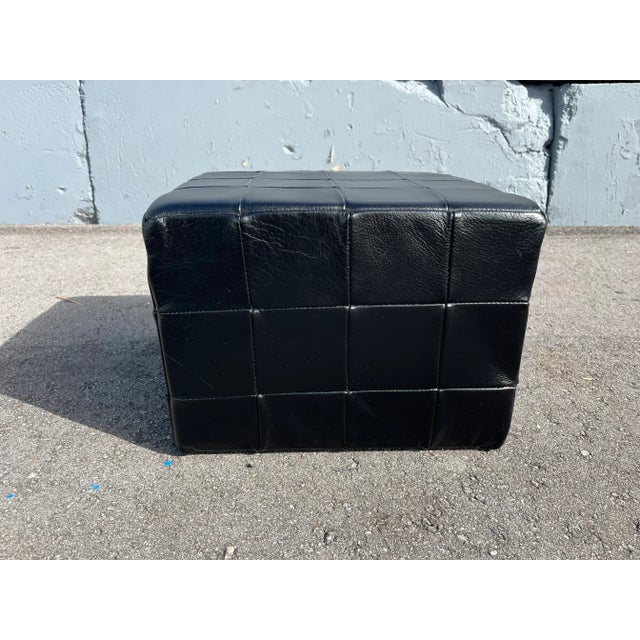 Modern Black Leather Ottoman, Made in Denmark, Leather Patchwork, De Sede Style, Table For Sale - Image 3 of 18