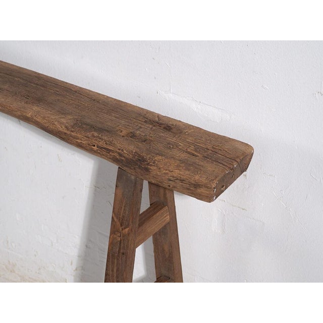Brown Small Antique Wooden Bench For Sale - Image 8 of 9