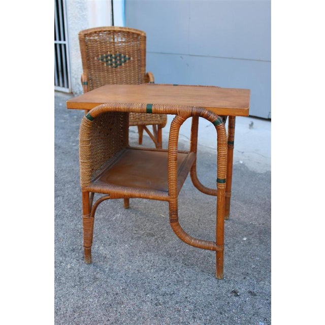 Brown Mid-Century Bamboo Armchairs and Table, 1950s, Set of 3 For Sale - Image 8 of 16