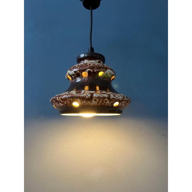 West German Brown and Beige Ceramic Fat Lava Pendant Lamp For Sale - Image 5 of 11