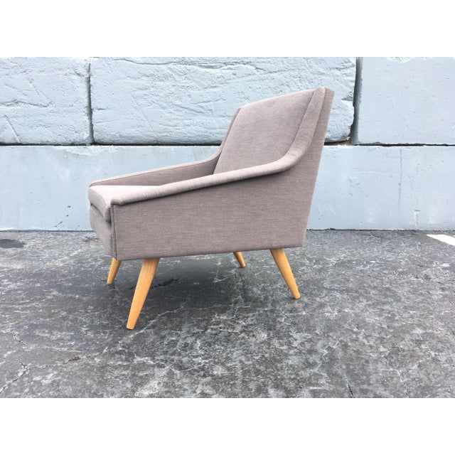 Early 21st Century Danish Modern Gray Fabric & Oak Leg Lounge Chairs - A Pair For Sale - Image 11 of 13