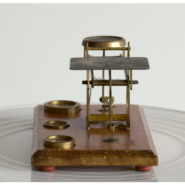 Early 20th Century Antique English Brass & Oak Postal Letter Scale With Original Weights, Early 20th Century For Sale - Image 5 of 6