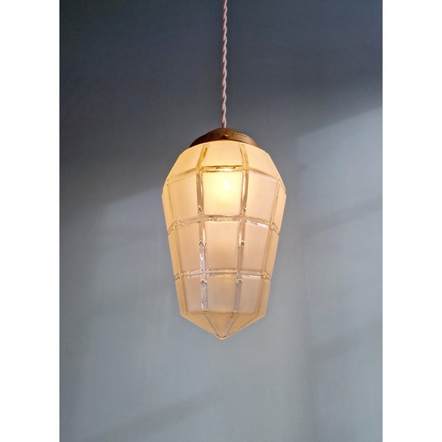 1920s Art Deco Pendant Light in Faceted Satin Glass, 1920s For Sale - Image 5 of 11